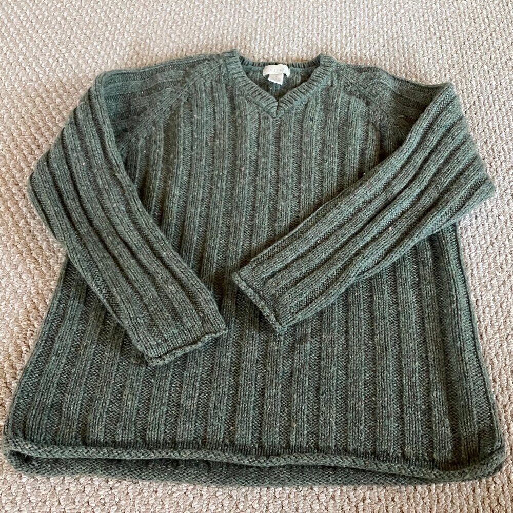 Vintage J Jill Womens Olive Green 100% Wool Knit Sweater Small EUC Capsule